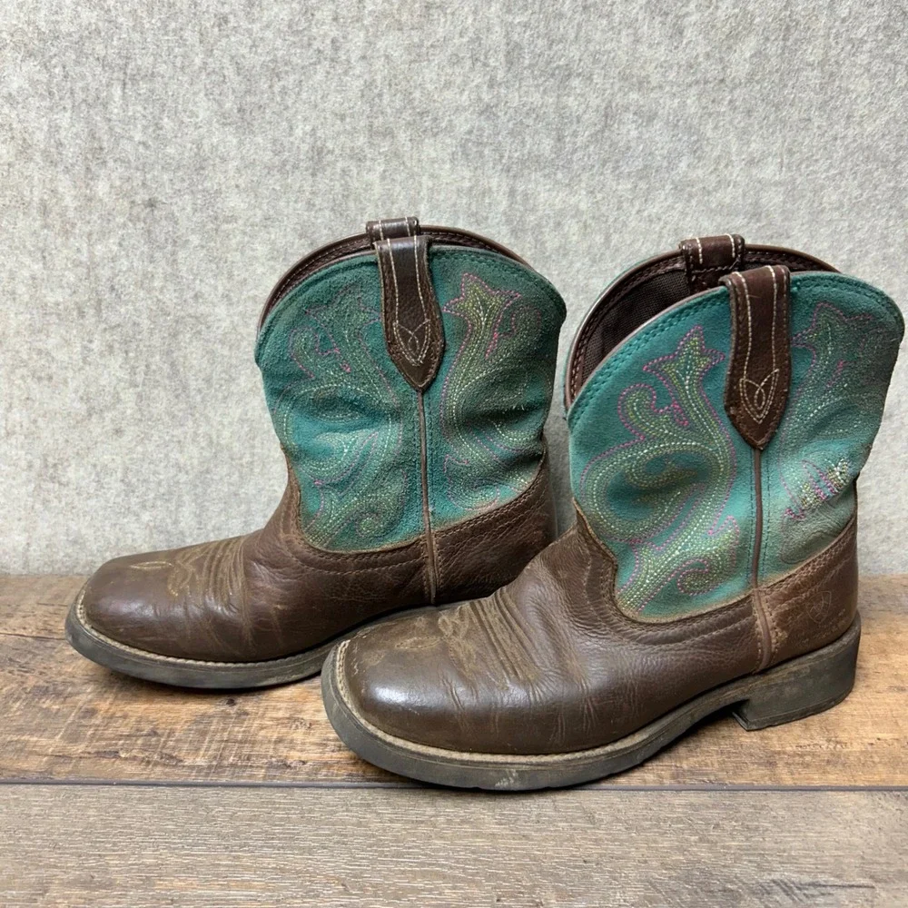 Ariat Waterproof Heritage Western Cowboy Boots Turquoise Sz 6B Girl Kids‎